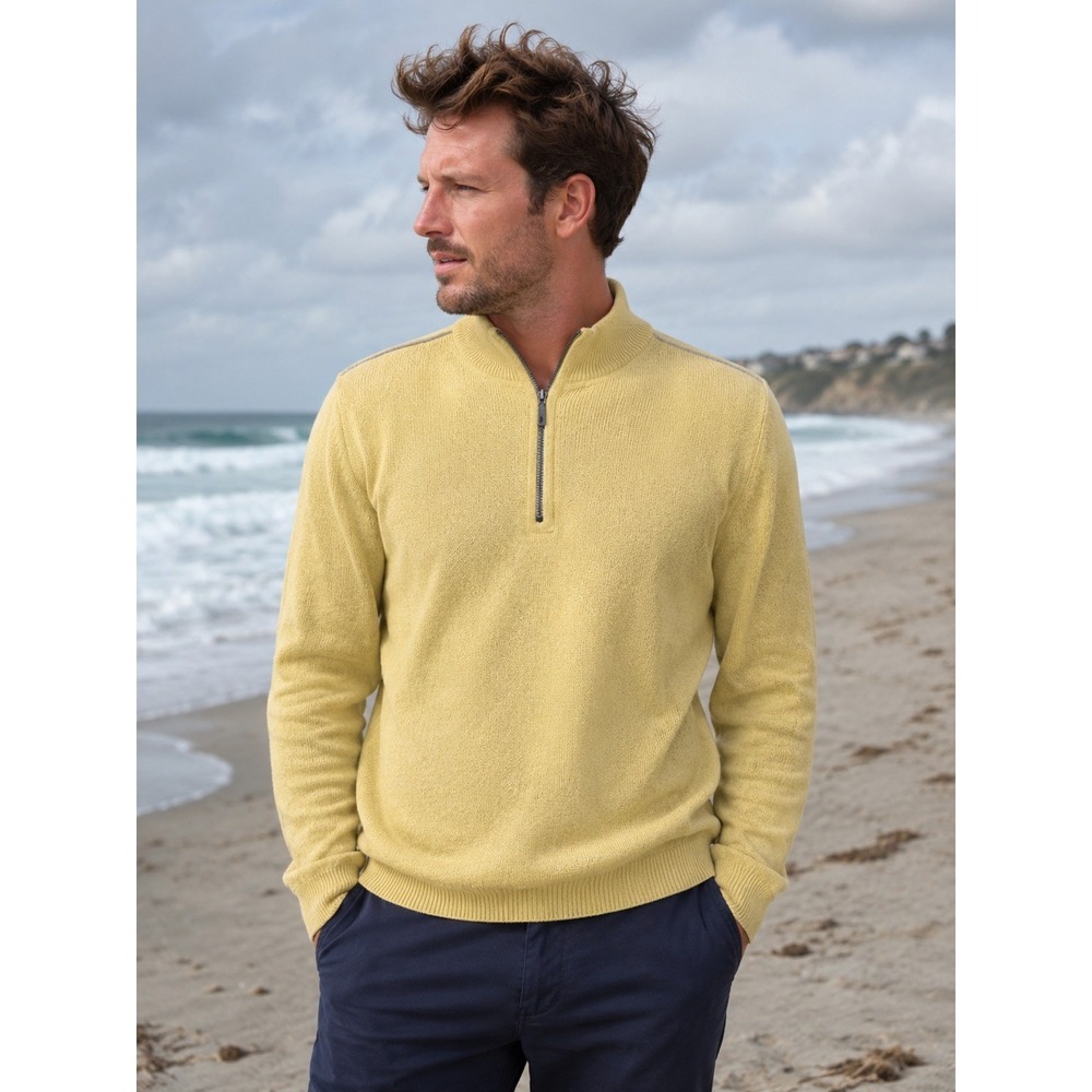 TOMMY BAHAMA Men's Reversible XL Yellow 1/4 Zip Sweater -1807
